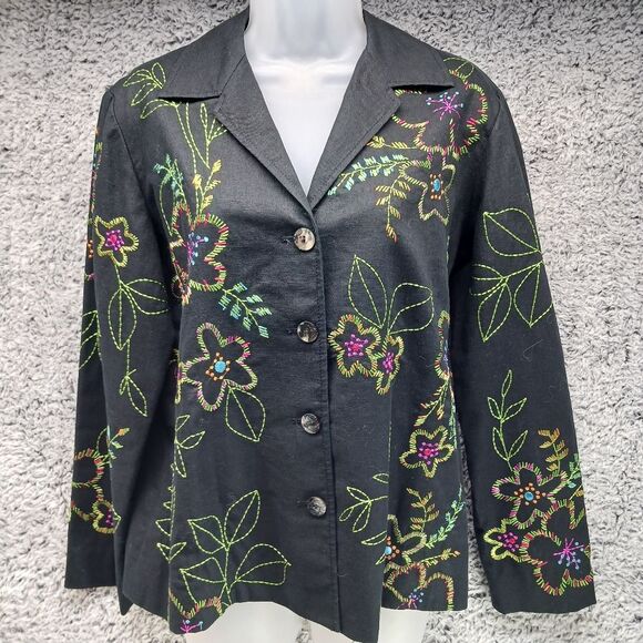 Mark Singer Software Women's Small Shacket/ Jacket. Embroidered Flowers/ Black.. - Picture 6 of 14